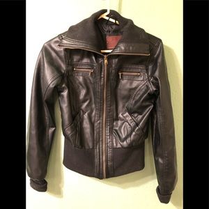 New lined faux black leather bomber jacket